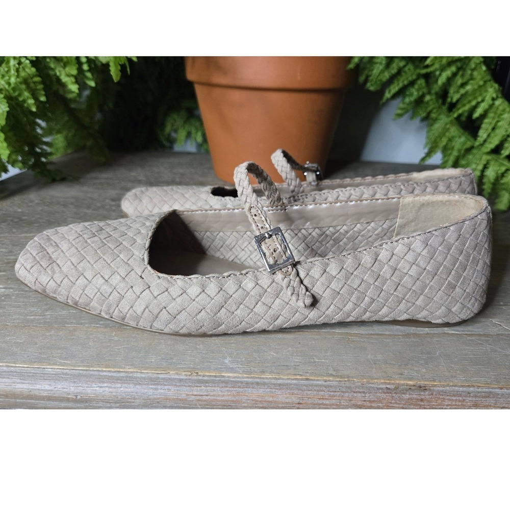 Vince Camuto Beige Woven Mary Jane Ballet Flats Square Toe Size 8